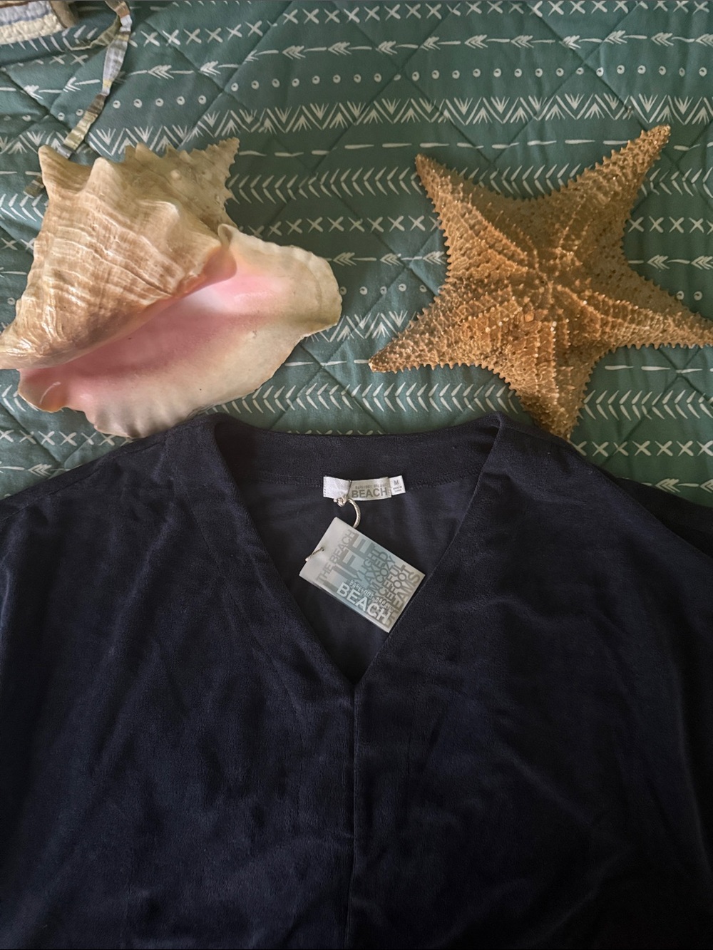 Barefoot Dreams NWT Navy Terry cloth caftan , sz M - Picture 5 of 5